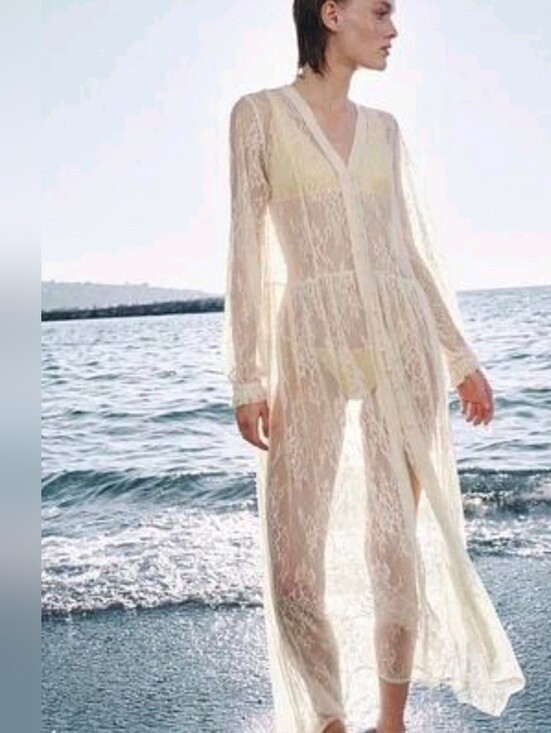 Zara Dresses & Skirts - Sz S ZARA 2026 ZW Collection Ecru Cream Long Lace Dress 6895/089 Trendy Boho